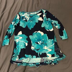 Susan Graver Teal and Navy Floral Tunic Top